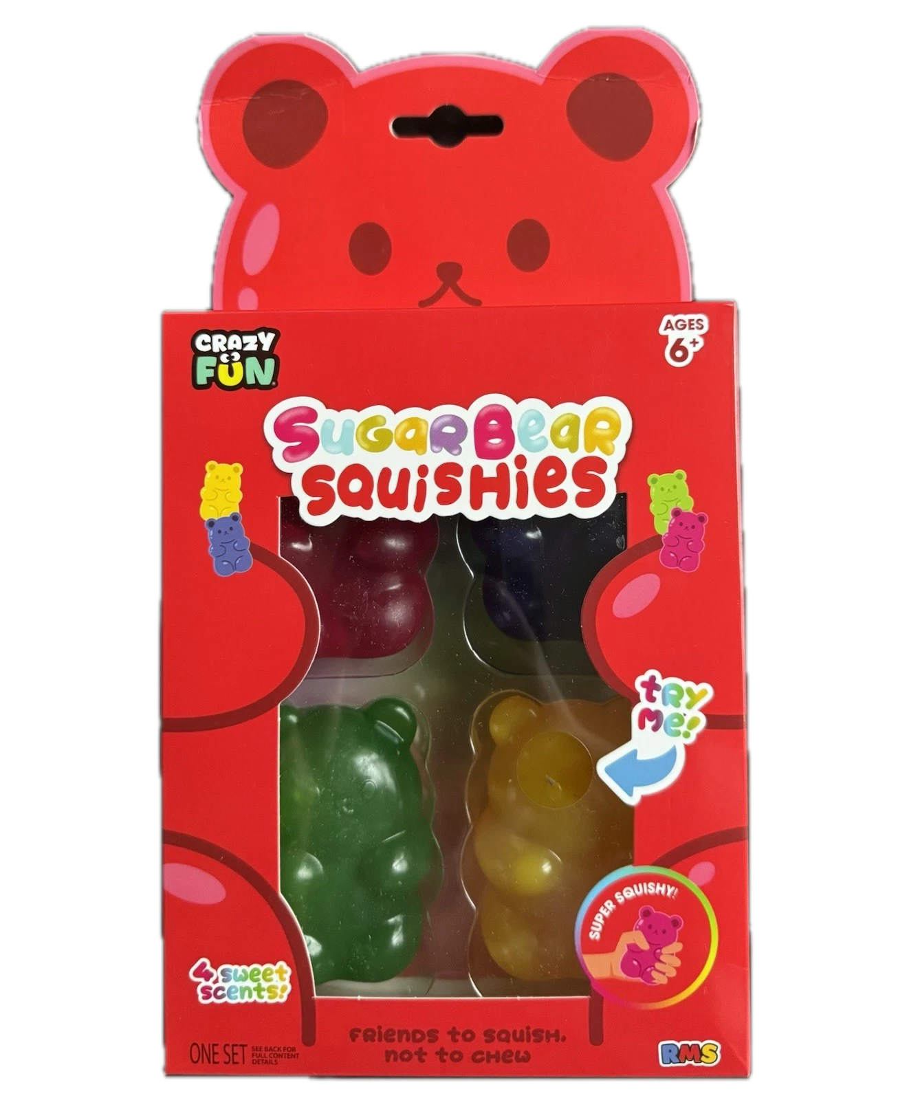 Crazy Fun Sugar Bear Squishies | 4-Pack Gummy Bear Squish Toys
