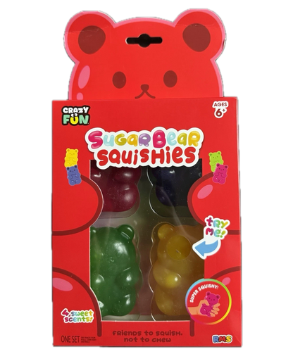 Crazy Fun Sugar Bear Squishies | 4-Pack Gummy Bear Squish Toys