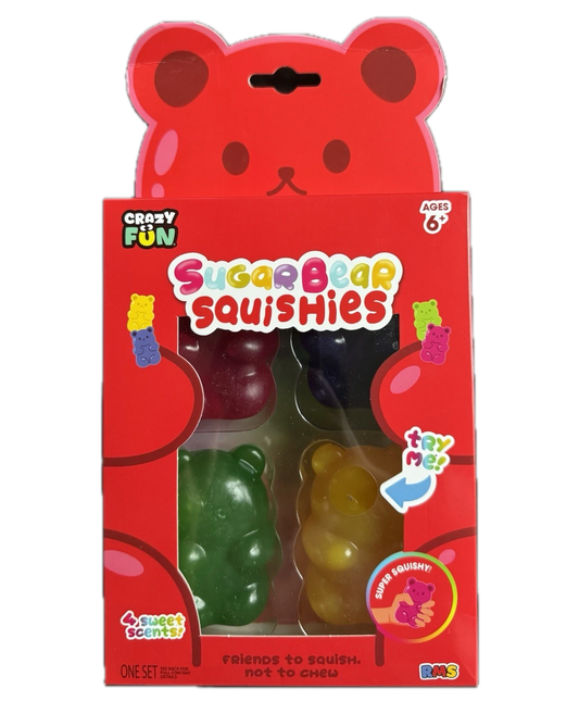 Crazy Fun Sugar Bear Squishies | 4-Pack Gummy Bear Squish Toys