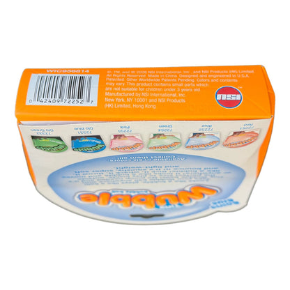 A boxed package of OSM Wubble Bubble gum, showing the back of the carton with product names, a barcode, and a small color wheel graphic on a white background.