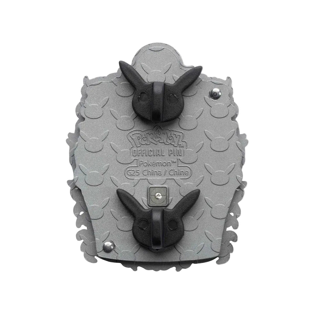 A gray and black Pokémon official pin featuring a textured, scale-like pattern with two black bunny ears on top and bottom, and embossed text reading 'Pokémon Official Pin' and 'C25 Chine / Chine'.