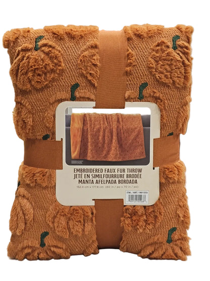 Halloween Faux Fur Throw Blanket | Pumpkin, Ghost & Black Cat
