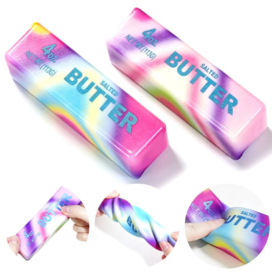 Rainbow Butter Squishy Stick | Super Soft Slow Rising Fidget Squeeze Toy | 2 Pcs