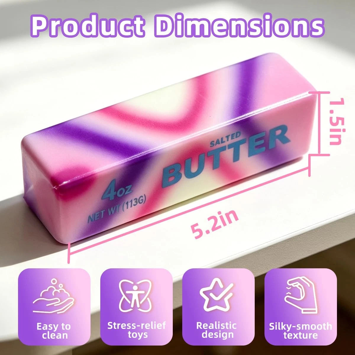 Rainbow Butter Squishy Stick | Super Soft Slow Rising Fidget Squeeze Toy | 2 Pcs