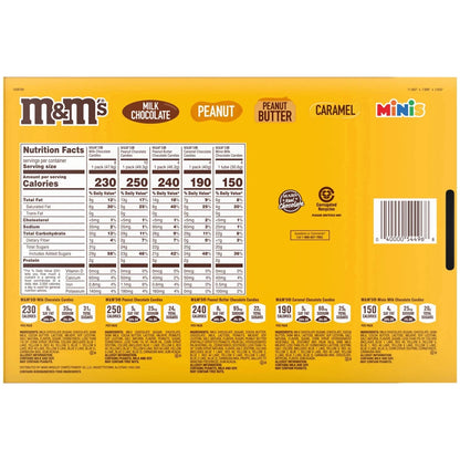 M&M's Variety 30 Pack, Full Size Packs, Peanut, Milk Chocolate, Mini's, Caramel