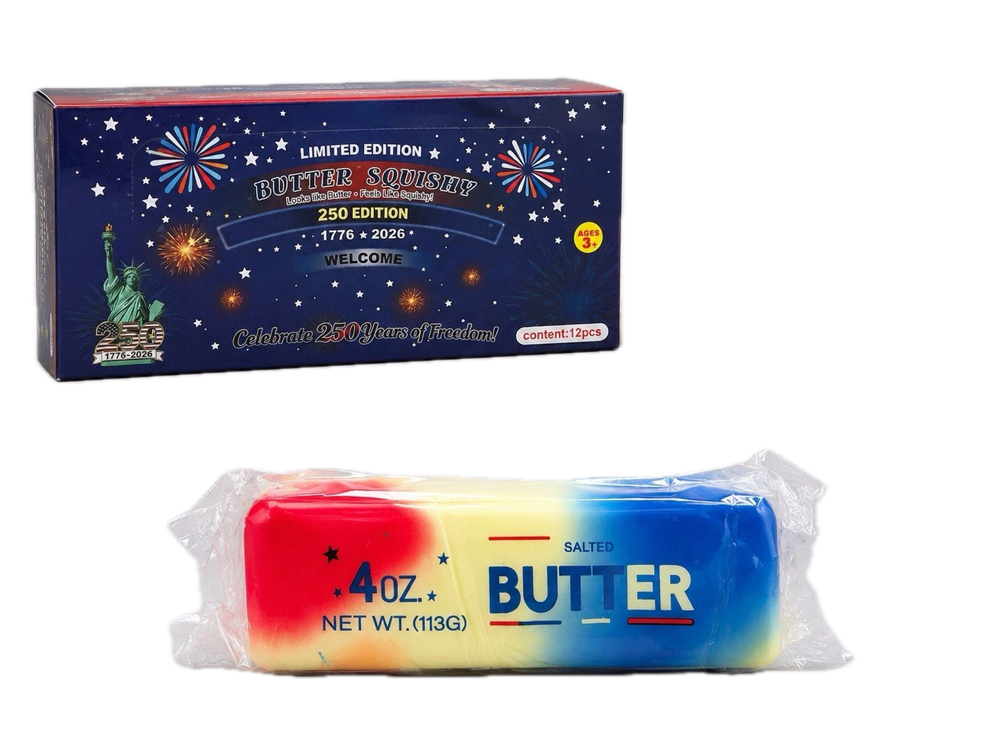 America 250 Butter Stick Squishy Fidget Toy | Soft Stress Relief & Anxiety Squeeze
