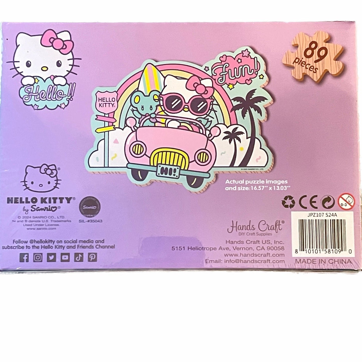 Hello Kitty themed puzzle packaging with colorful design and text.