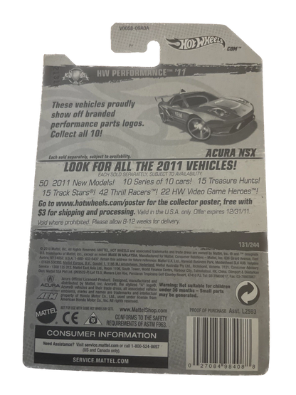 2011 Hot Wheels Blue/Red Acura NSX 1/10 HW Performance ‘11 131/244