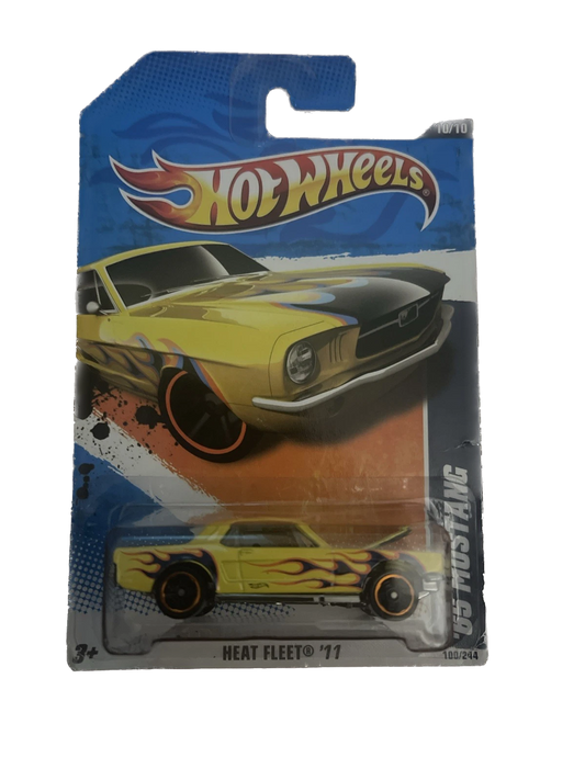 2011 Hot Wheels Heat Fleet #100 '65 Mustang Yellow w/ flames Opening Hood NIP