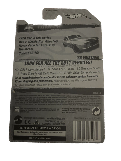 2011 Hot Wheels Heat Fleet #100 '65 Mustang Yellow w/ flames Opening Hood NIP
