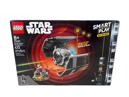 LEGO Star Wars Death Vader TIE Fighter set box, number 75421, featuring a black and gray TIE fighter with red and white graphics on a white background.