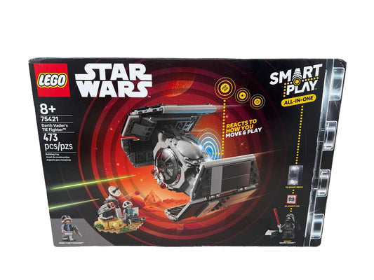 LEGO Star Wars Death Vader TIE Fighter set box, number 75421, featuring a black and gray TIE fighter with red and white graphics on a white background.