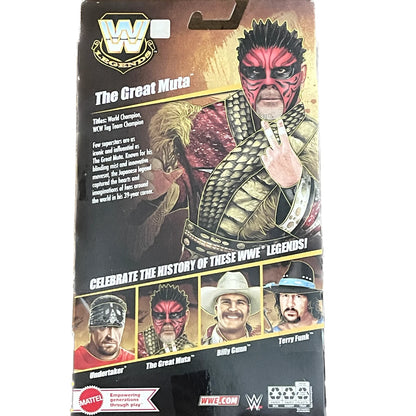 WWE Legends action figure packaging featuring The Great Muta