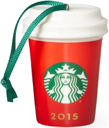 2015 Starbucks Christmas Ornament- Red Coffee Cup Holidays Ceramic