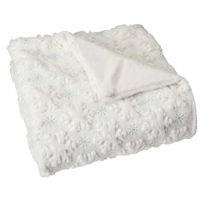 Holiday embroidered faux fur throw, Snowflake style, folded