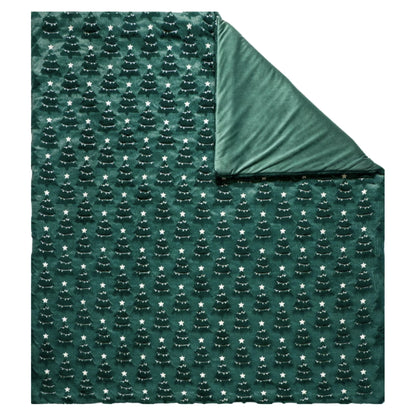 Holiday embroidered faux fur throw, Tree style, laid flat with corner folded