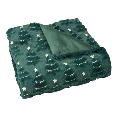 Holiday embroidered faux fur throw, Tree style, folded